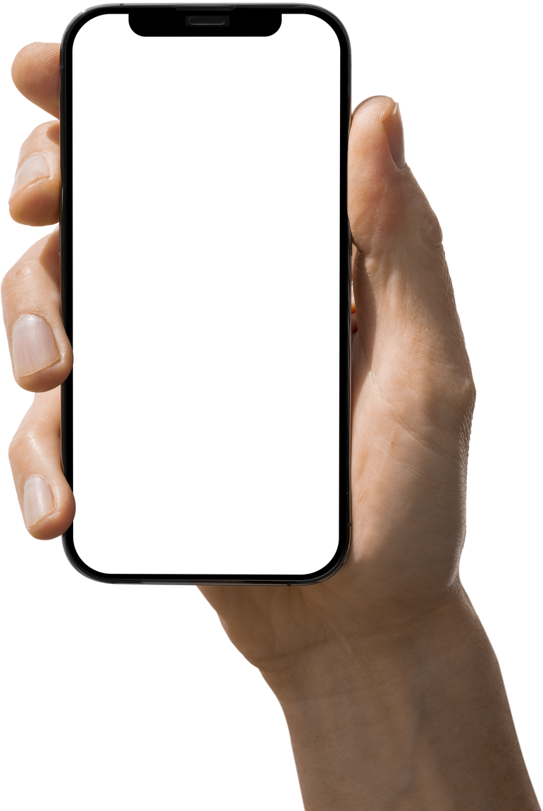 phone iphone in a hand on a transparent background in PNG format